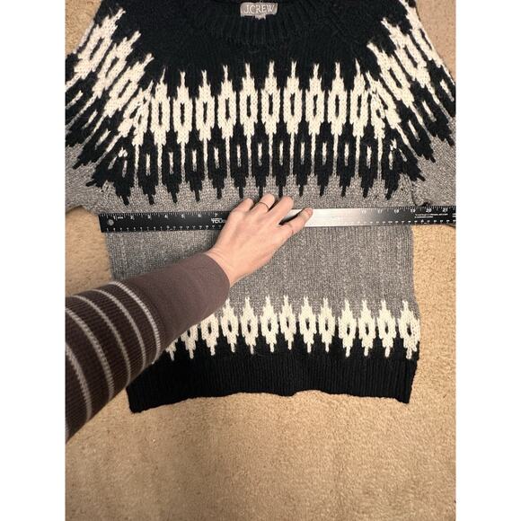 J.Crew Women Fair Isle Wool Alpaca Blend Sweater Gray Black White Nordic Sz M - Picture 14 of 16